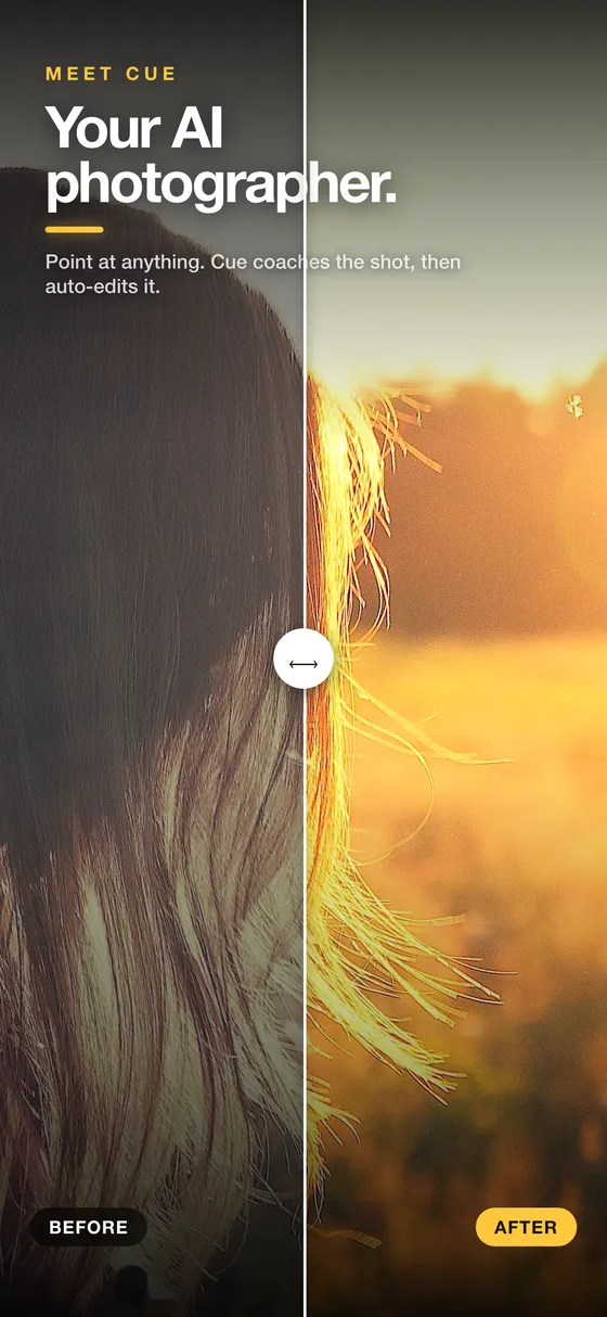 Before and after — Cue auto-edits your shot